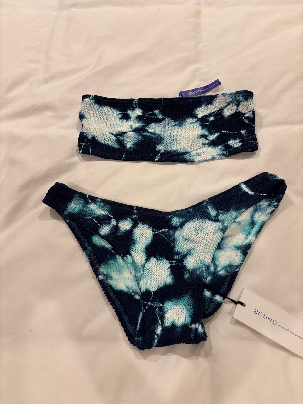 NWT Bound by bond-eye Blue & White Tie-Dye Bandeau Bikini